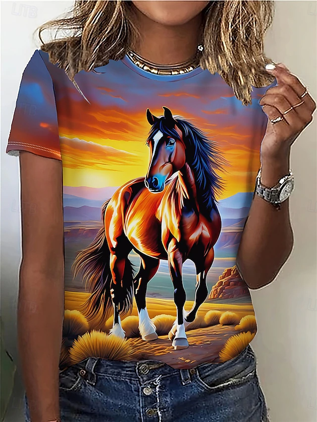 Women's T Shirt Casual Print Short Sleeve Regular Tops Vacation Daily Purple Summer 5