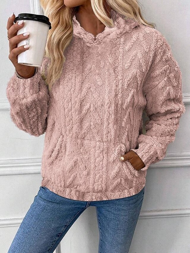  hanorac de damă hanorac elegant modă confortabil fleece simplu de lucru stradă îmbrăcăminte zilnică cu glugă buzunar cu glugă cu mânecă lungă alb roz albastru kaki toamnă iarnă