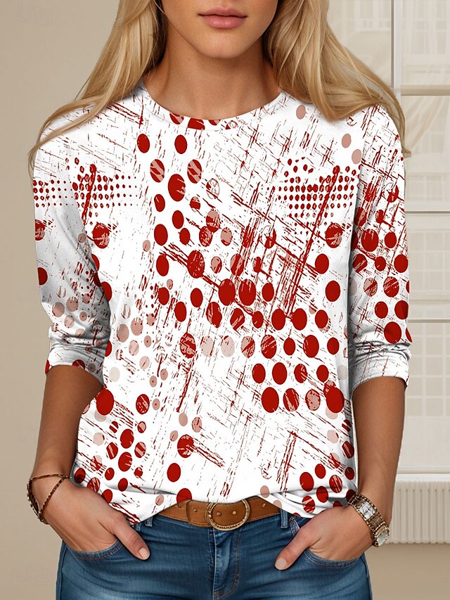  t-shirt femme décontracté imprimé manches longues hauts réguliers col rond quotidien rouge bleu orange vert printemps automne