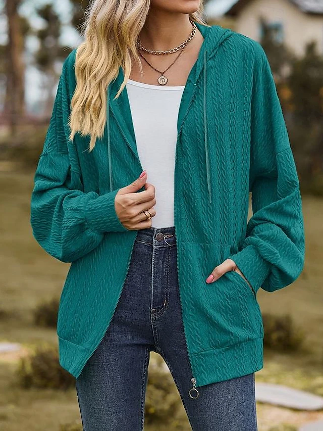 Women's Zip Up Hoodie Sweatshirt Modern Plain Dailywear Sports Hooded Zipper Pocket Loose Fit Long Sleeve White Red Blue Green Fall Winter 9