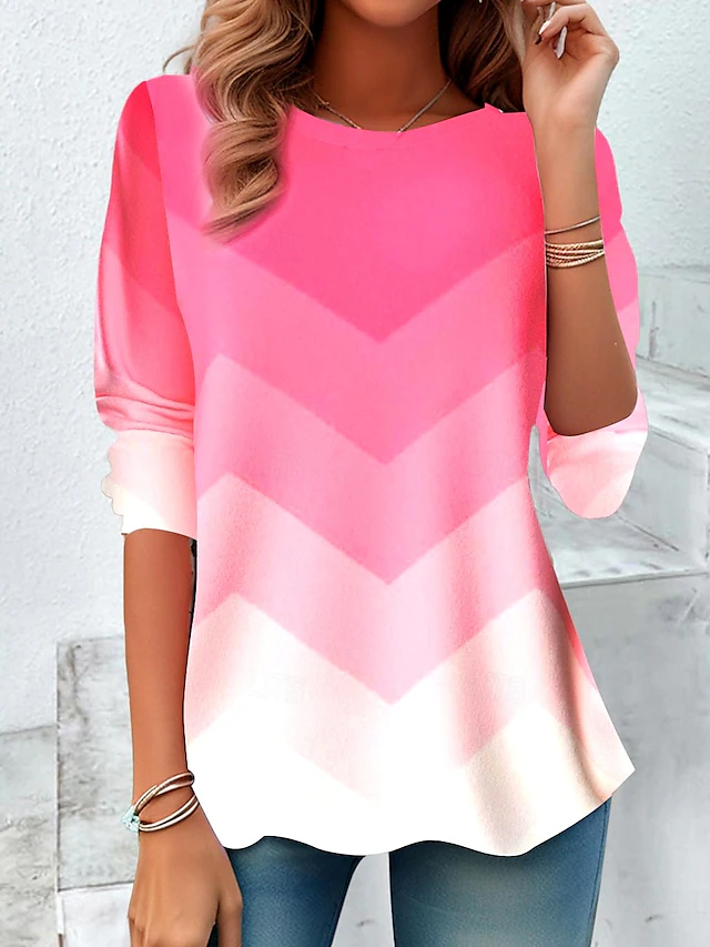 Women's T shirt Long Sleeve Crew Neck Long Sleeve Tunic Casual Print Regular Tops Daily Pink Spring Fall Prefall4