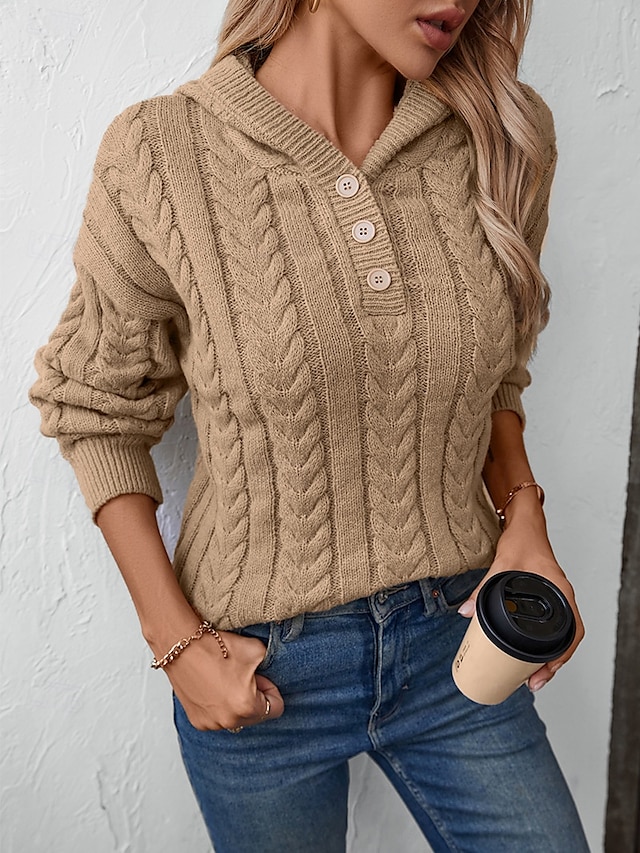  Per donna Felpa Informale Tinta unica Con cappuccio Lavorato a maglia Manica lunga Top regolari Maglia Fine settimana Rosa Cachi Autunno Inverno