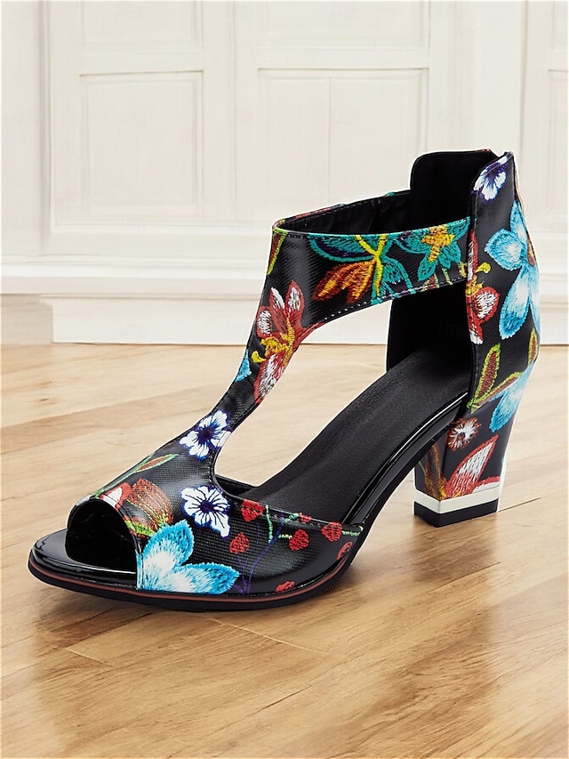  sandales à talons hauts pour femmes à imprimé floral coloré avec design découpé - chaussures élégantes à bout ouvert pour les fêtes d'été et les tenues décontractées
