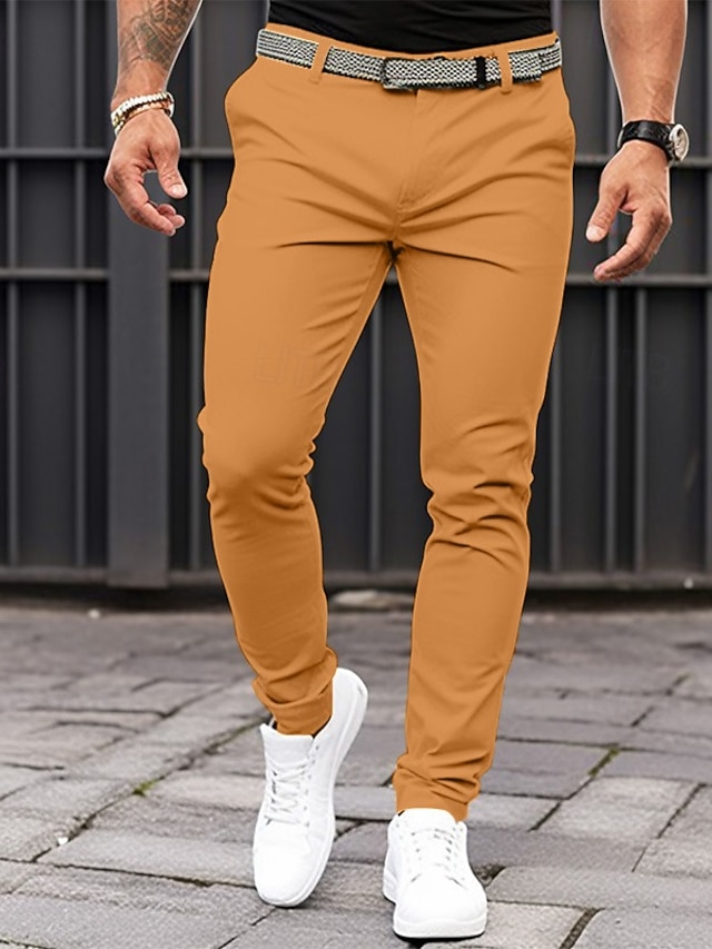 Men's Trousers Chinos Chino Pants Casual Pants Button Front Pocket Plain Comfort Soft