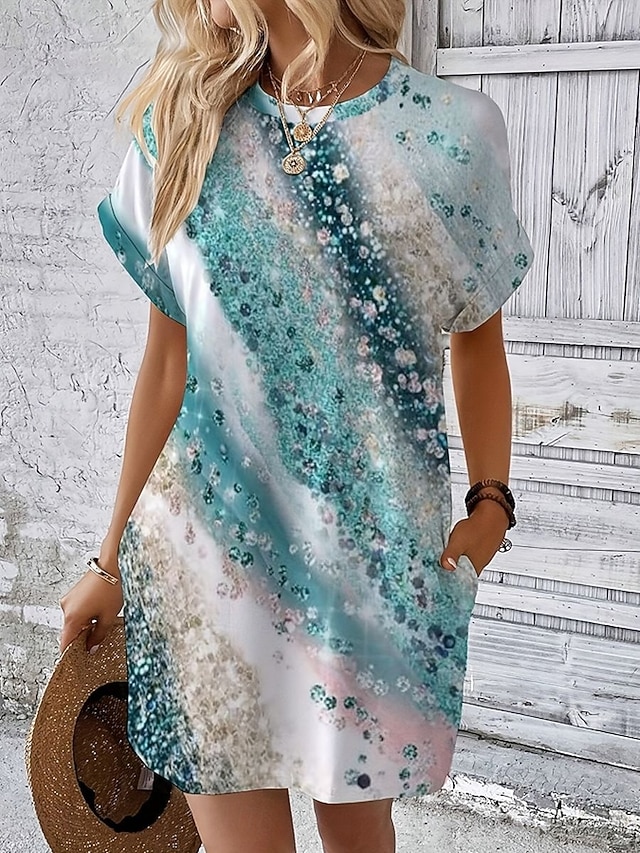 Women's Casual Dress Sundress Abstract Marble Pocket Crew Neck Elbow Sleeve Mini Dress Hawaiian Stylish Daily Date Short Sleeve Summer Spring 7