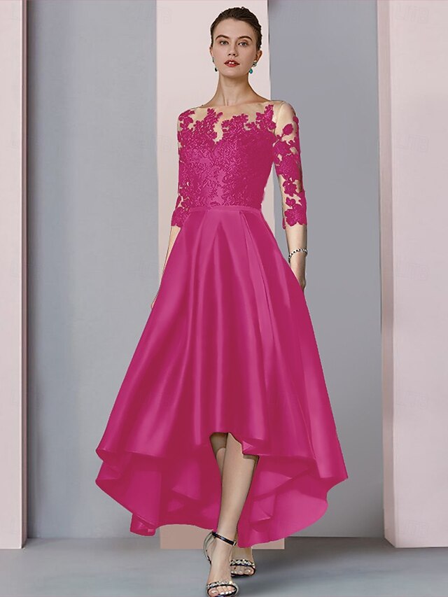 Simple A-Line Cap Sleeve High Neck Satin Solid Color Ankle-Length Mother Of The Bride Dress