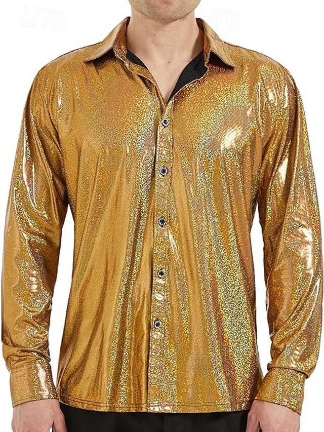 Disco 1980s Shiny Metallic Blouse / Shirt Masquerade Disco Solid Color Fancy Dress Men's Carnival Costume Halloween Carnival Masquerade Party / Evening Pride Parade Pride Month Adults' Shirt4