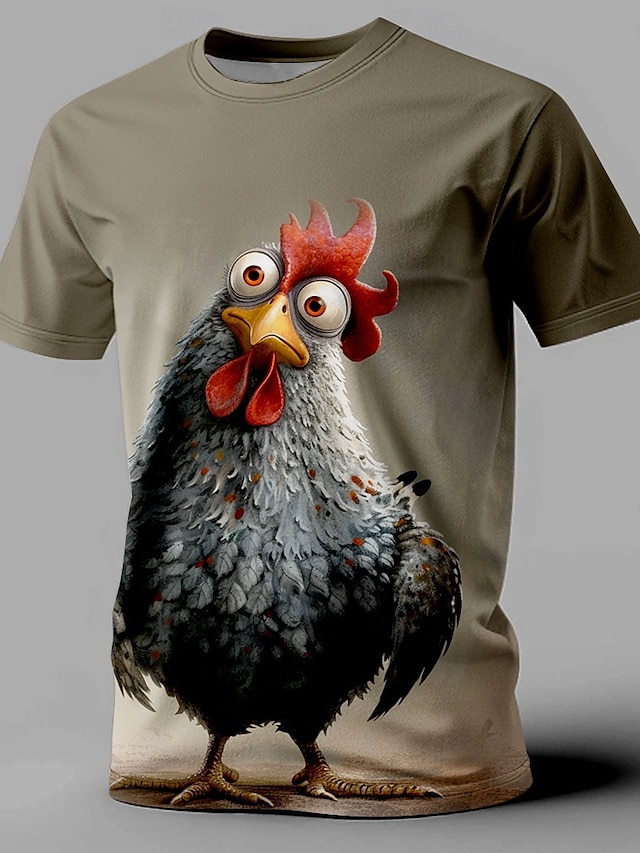  Hombre Gallo Gracioso Camiseta Manga Corta Camiseta Impresión 3D Cuello Barco Camisa Retro Antiguo Casual Estilo callejero Deporte Festivos Noche Gris Oscuro Primavera verano Ropa S M L XL 2XL 3XL