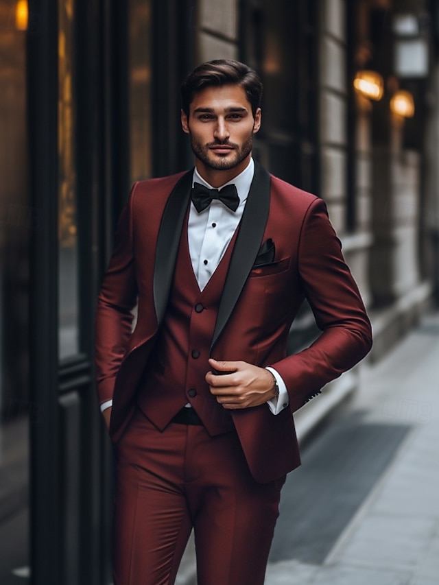  Men's Wedding Suits Homecoming Suits Burgundy Blue Daily Party Summer Solid Colored Tailored Fit 3 Piece Single Breasted One-button