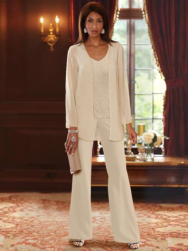 Elegant Chiffon V-neck 3/4 Sleeves Jumpsuit For Mother Of The Bride and Groom main image 0