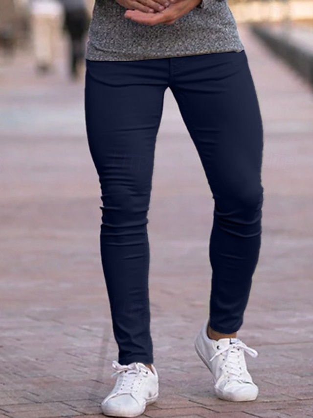  Homens Social Calças chinês Botões Bolsos Tecido Conforto Formal Festa Trabalho Moda Estilo Clássico Cáqui Claro Preto Micro-Elástica
