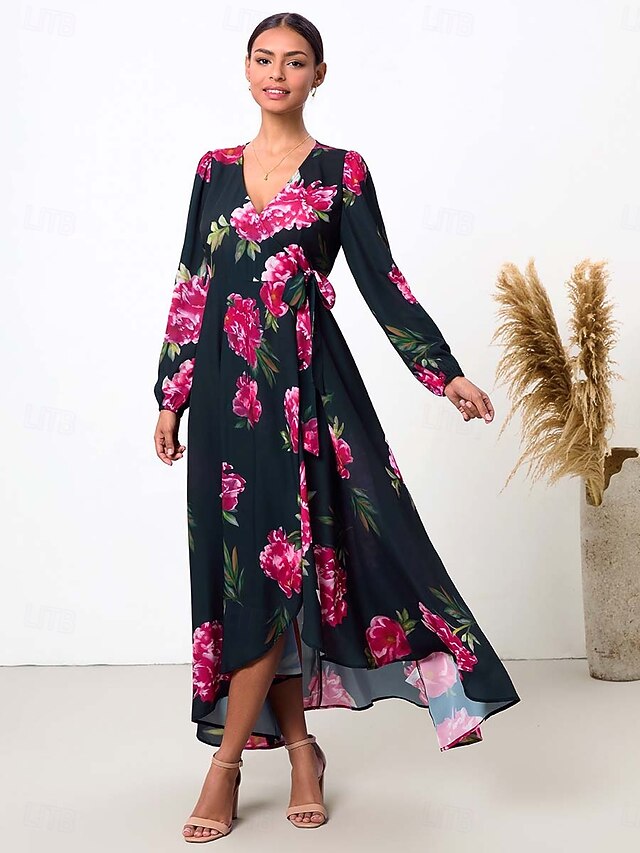 Women's Floral V Neck Maxi Dress Long Sleeve Spring Fall 2024 39.99