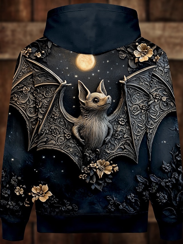  Gracioso Murciélago Hombre Moda Impresión 3D Sudadera Halloween Sudaderas Negro Con Capucha Bolsillo Impresión 3D Otoño Invierno Diseñador Sudadera con capucha