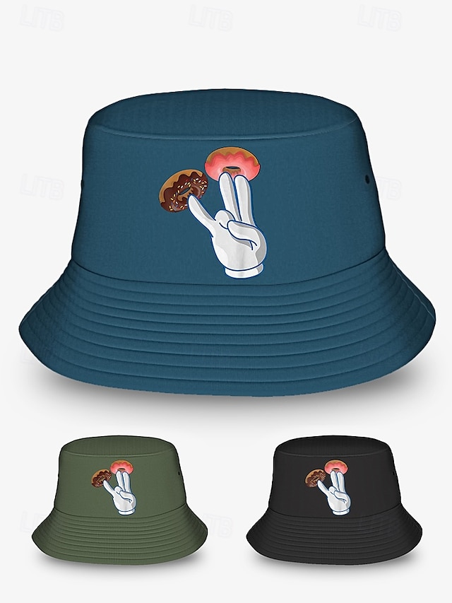  Men's Bucket Hat with Donut Peace Sign Graphic - Trendy Casual Sun Hat for Summer Outfits and Streetwear
