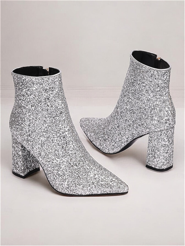  bottines à paillettes argentées pour femmes avec talons compensés, étincelantes et chics pour les fêtes et les occasions spéciales