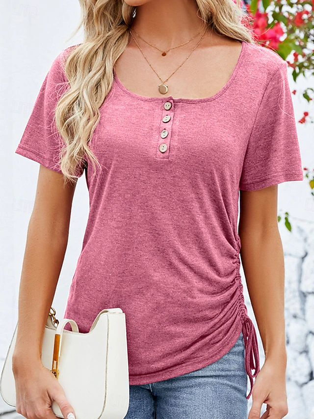 Women's Tank Top Basic Solid Color Asymmetrical Short Sleeve Regular Tops U Neck Daily Black Dusty Rose Summer 8