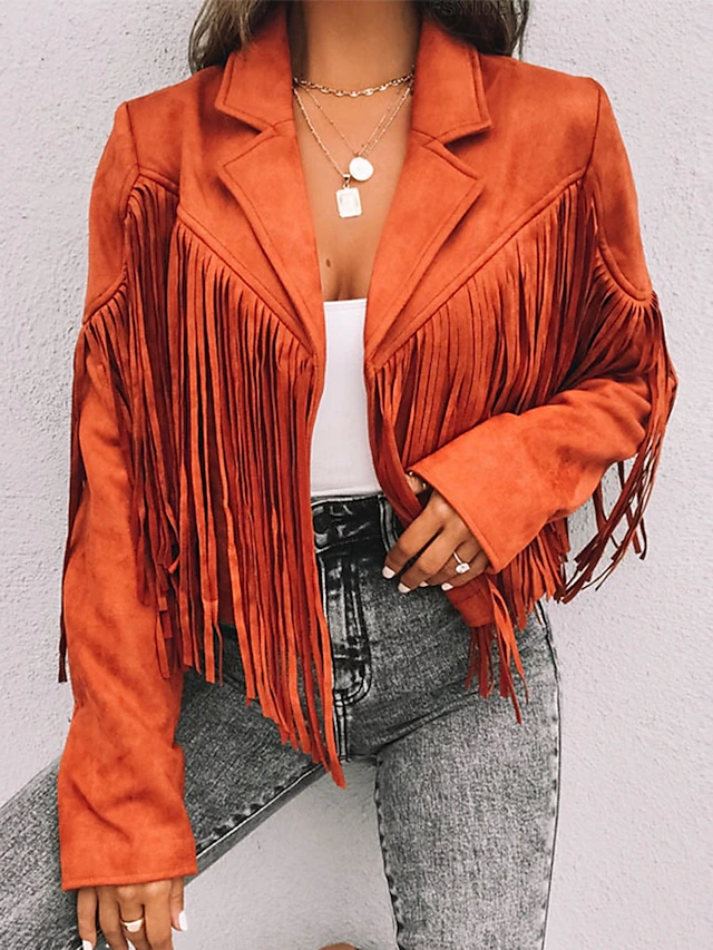 Women's Casual Jacket Dailywear Tassel Solid Color Windproof Vintage Regular Fit Outerwear Long Sleeve Summer Maroon S 7