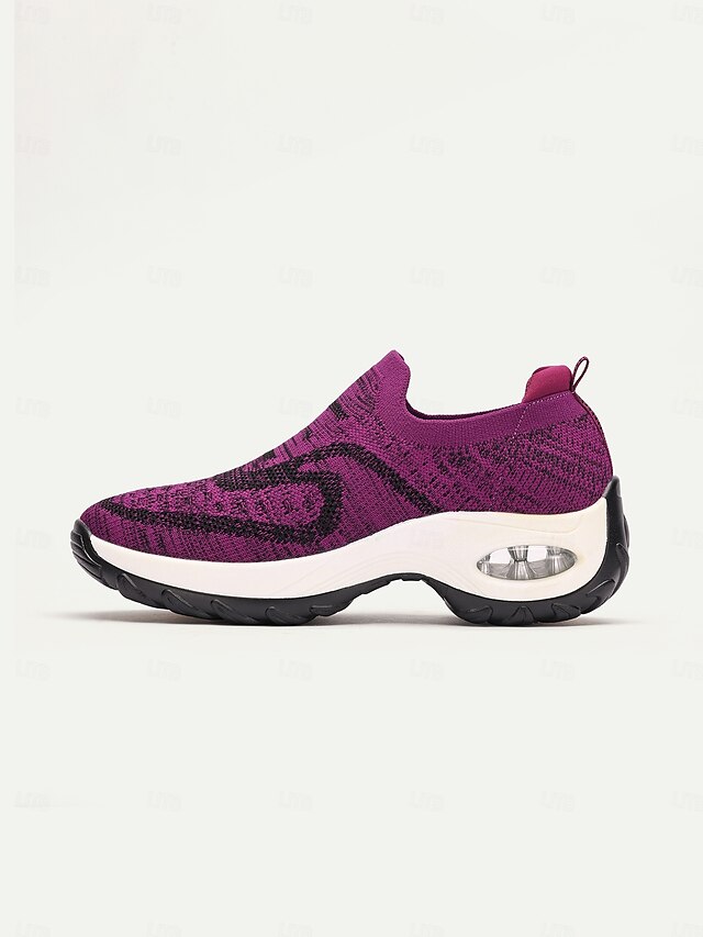 Women's Purple Knit Slip-On Sneakers with Air Cushion Sole for Walking and Casual Wear 7