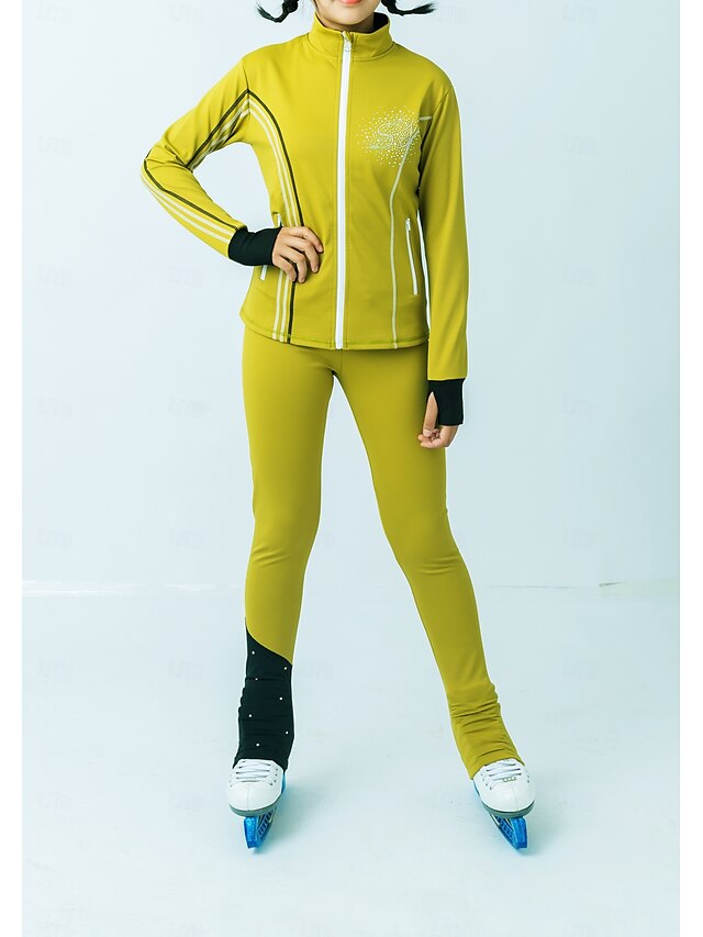  Giacca in pile per pattinaggio artistico Pantaloni da pattinaggio artistico Giacca con pantaloni da pattinaggio artistico Per donna Ragazze Pattinaggio sul ghiaccio Giacca Collant Abiti Nero / giallo