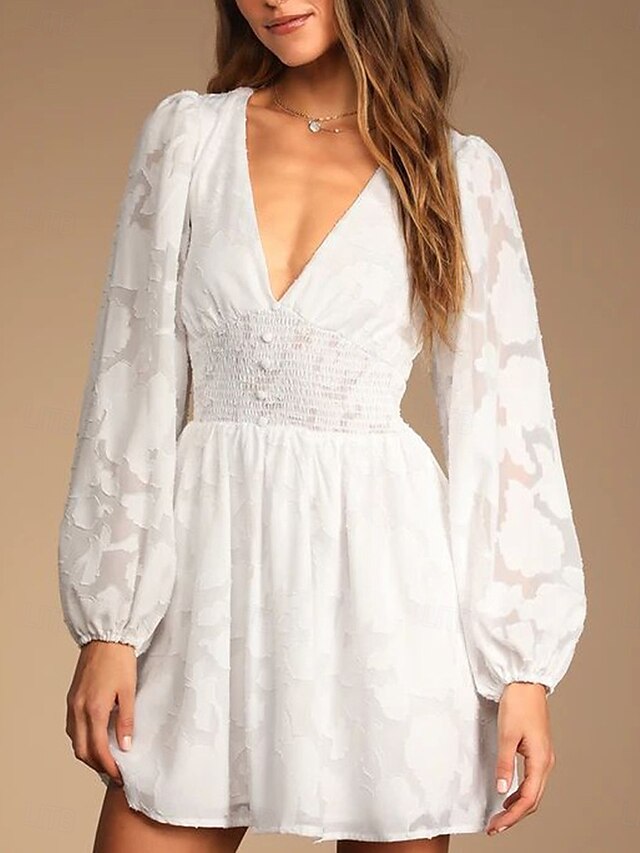  Robe unie Femme Mini robe Maille Patchwork Plein Air Rendez-vous Elégant Décontractées Col V manche longue Ample Blanche Jaune Vert Claire S M L XL