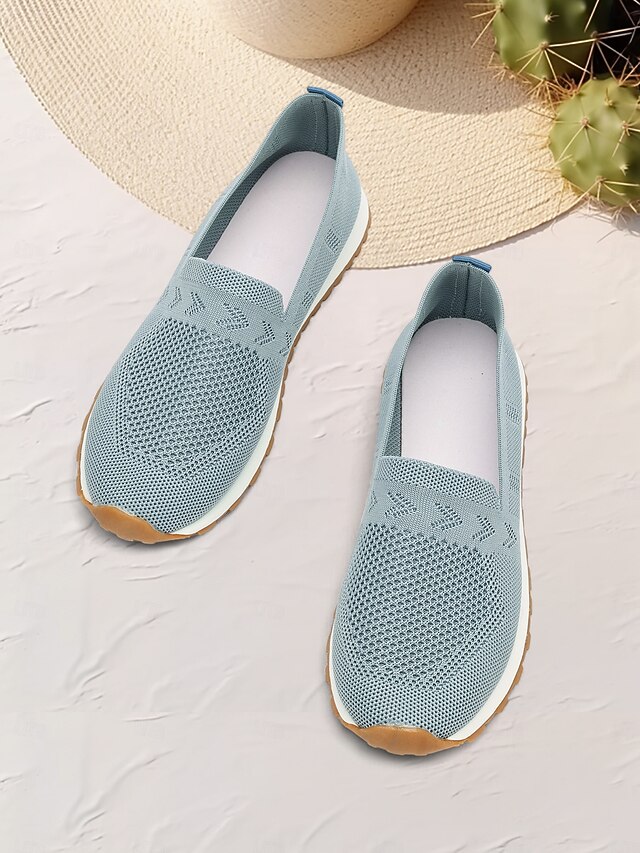 Women's Light Blue Knit Slip-On Sneakers with Breathable Design for Walking and Casual Wear2