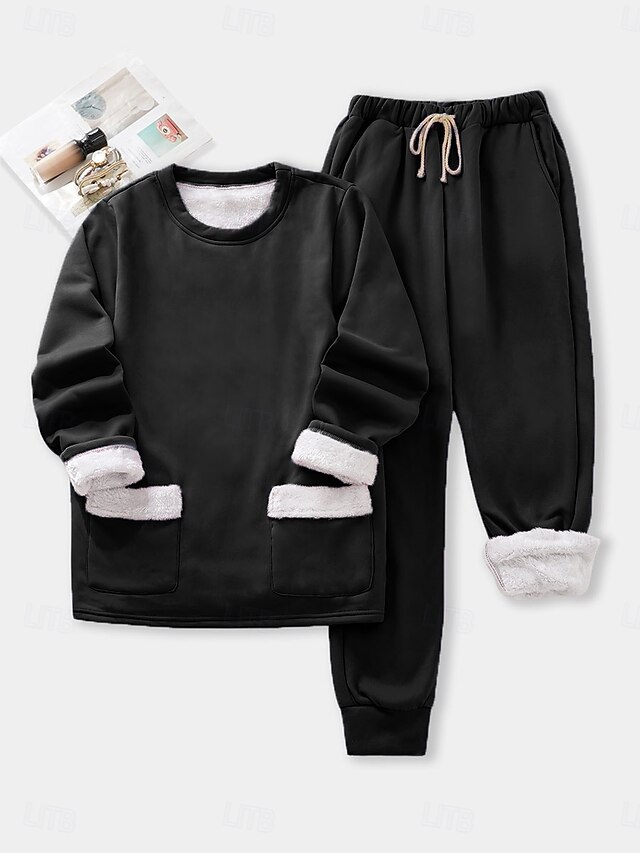  Set di felpa e pantaloni in 2 pezzi per donna felpa a maniche lunghe con girocollo semplice casual nera rosa scuro blu autunno vestibilità regolare