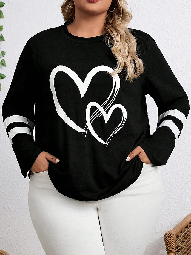 Women's T shirt Long Sleeve Plus Size Tee Daily Casual Long Sleeve Black Spring Fall Prefall 5