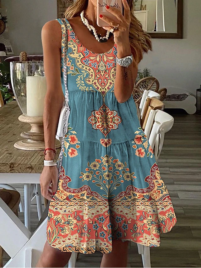 Women's Mini Dress Petite Dress Sundress Shift Dress Tank Dress Active Tropical Fashion Outdoor Vacation Going out Regular Fit Floral Sleeveless U Neck Pink Blue Orange Summer Spring 9