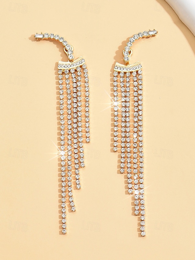 Elegantes pendientes largos colgantes con cristales de circonita: joyería llamativa de aleación liviana para mujeres, perfecta para eventos nocturnos y fiestas.