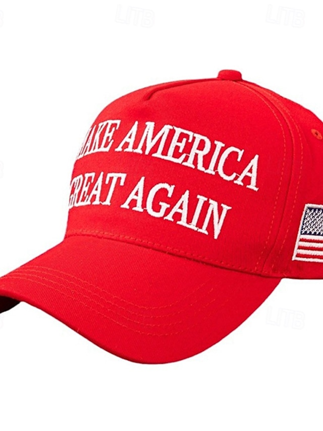  Men's Baseball Cap Trump Hat MAKE AMERICA GREAT AGAIN Sun Hat Black Red Cotton Embroidered Fashion Casual Street Daily Letter American US Flag Adjustable Sunscreen Breathable