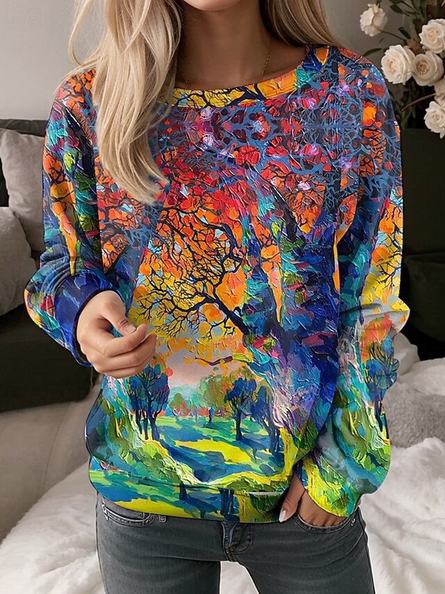 Women's Sweatshirt Graphic Dailywear Print Elegant Fashion Casual Loose Fit Crew Neck Long Sleeve Inelastic Spring Fall Winter Comfrt Breathable Soft Fabric4