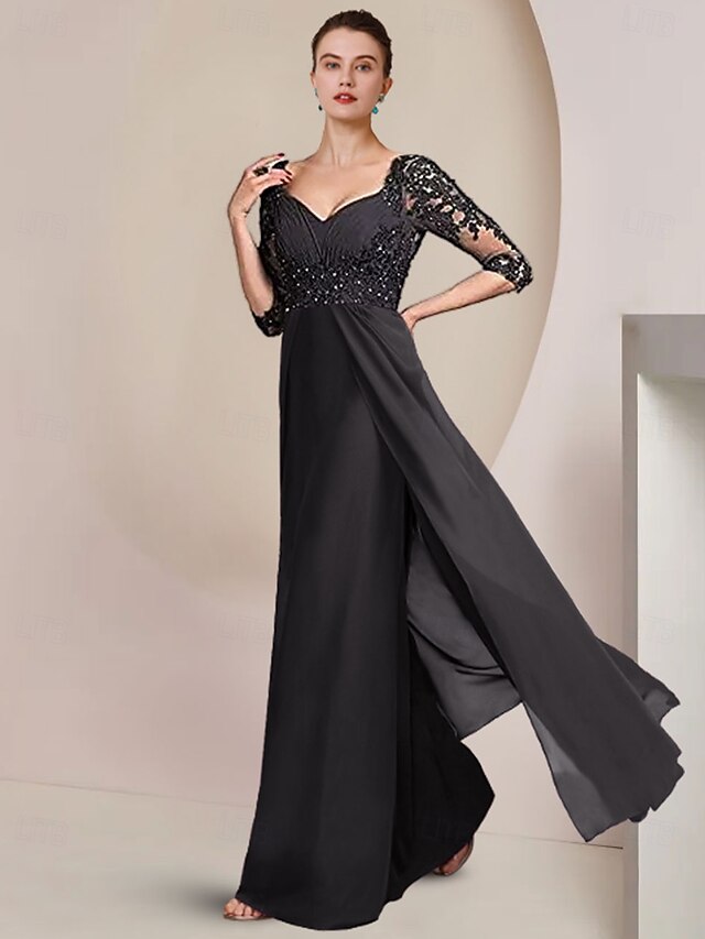 A-Line/Princess Square Neck Floor-Length Chiffon Baby Shower Wedding Guest Dresses with Cape & Sequins