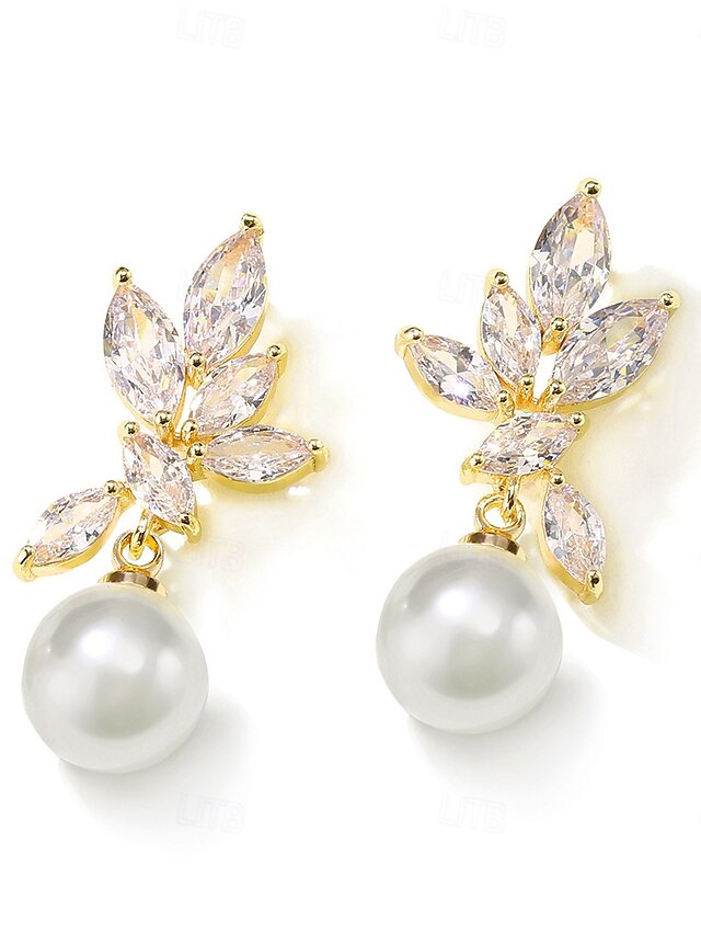  eleganti orecchini pendenti di perle con motivo a foglia di cristallo - perfetti per matrimoni, feste e occasioni formali