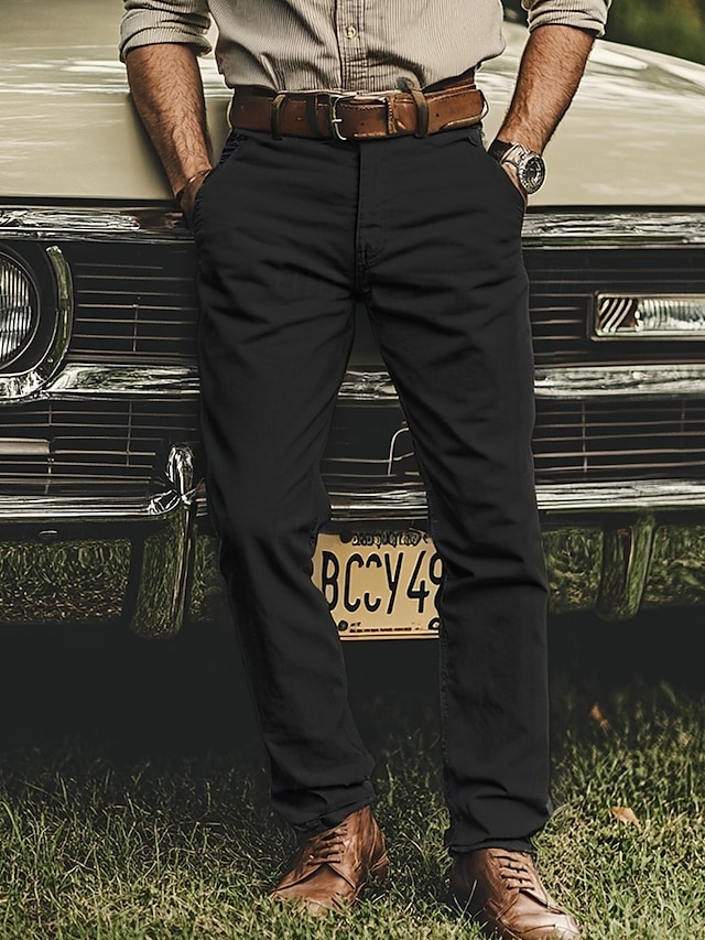  Men's Trousers Chinos Chino Pants Casual Pants Buttons Front Pocket Plain Comfort Soft Business Daily Going out Fashion Streetwear Black White Micro-elastic