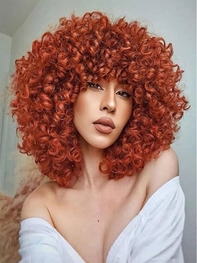  perruques afro bouclées pour femmes noires perruque courte bouclée avec frange boucles crépues cheveux bouclés perruques synthétiques pour femmes afro-américaines