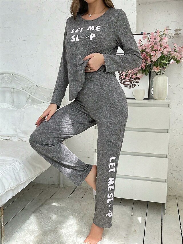 Women's Pajamas Sets Letter Fashion Comfort Home Daily Bed Breathable Crew Neck Long Sleeve T shirt Tee Pant Elastic Waist Fall Winter Home Outfits4