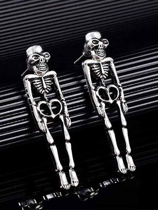  Halloween Skull Skeleton Drop Earrings - Gothic Style, Alloy Material, Spooky Jewelry for Halloween Parties and Cosplay