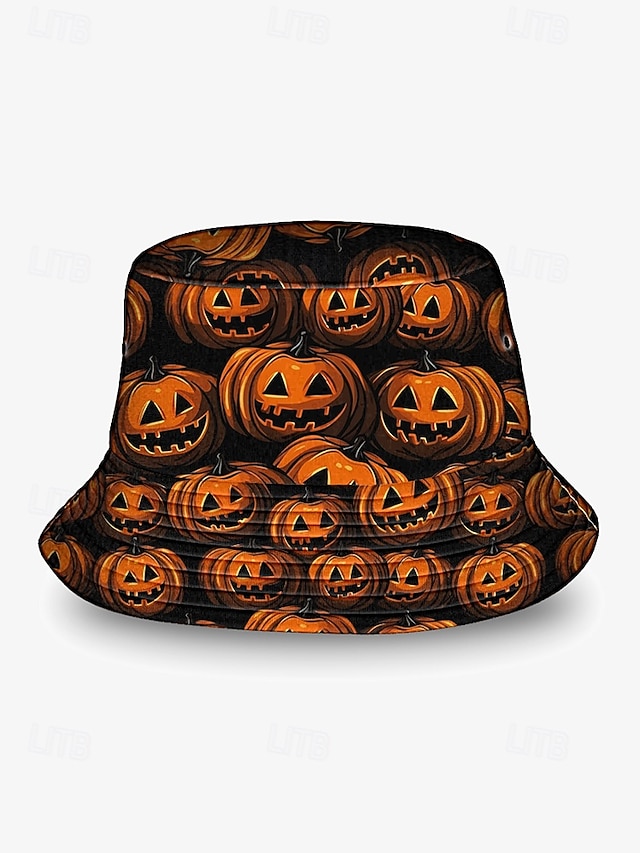  Men's Halloween Pumpkin Print Bucket Hat - Perfect for Parties and Outdoor Activities