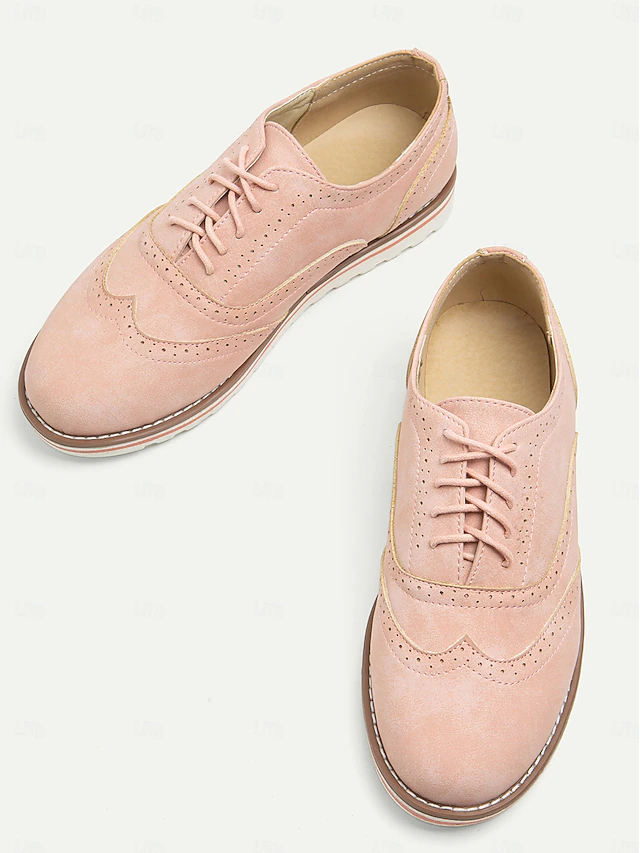 Women's Pink Suede Oxford Shoes with Brogue Detailing and Comfortable Sole - Perfect for Casual and Formal Wear 15