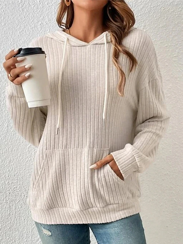 Women's Hoodie Sweatshirt Plain Crew Neck Long Sleeve Black Green Beige Gray Fall Winter 11
