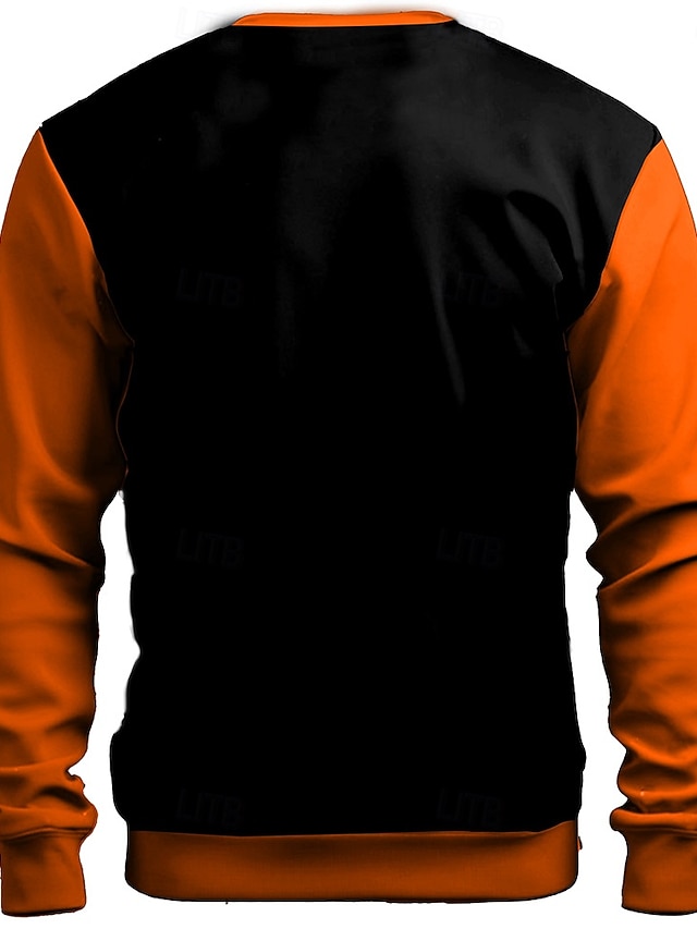  Kat Græskar Herre Mode 3D-udskrivning Sweatshirt Fest Ferie Halloween Hættetrøjer Sort Orange Langærmet Rund hals 3D-udskrivning Efterår Vinter Designer Hættetrøje