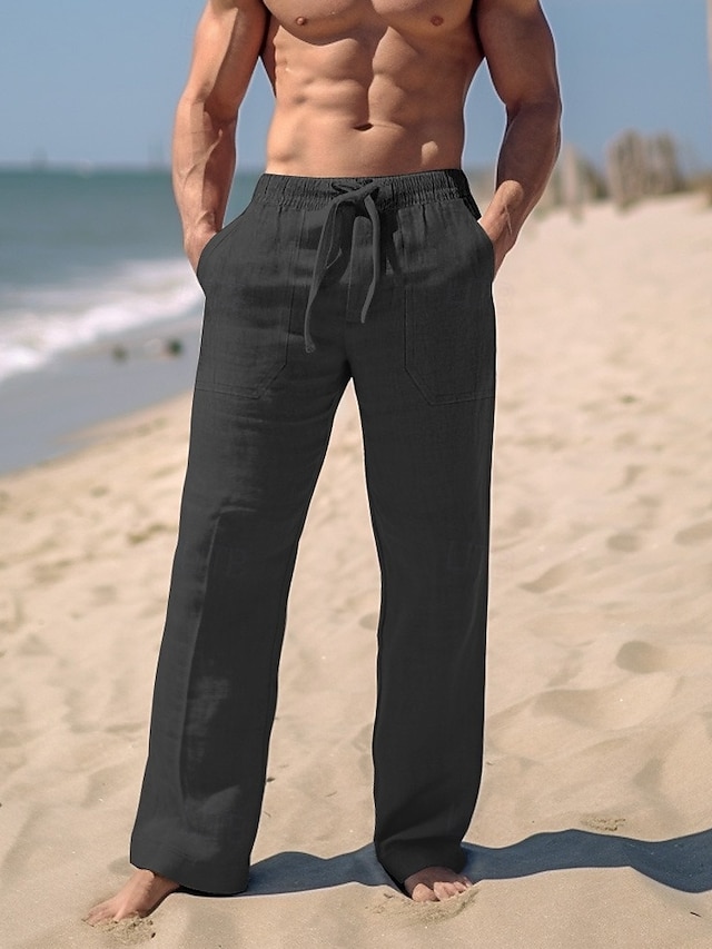  Per uomo Pantaloni Pantaloni estivi Pantaloni da spiaggia A cordoncino Vita elastica Gamba dritta Liscio Comfort Traspirante Informale Giornaliero Per eventi Di tendenza Classico Nero Bianco