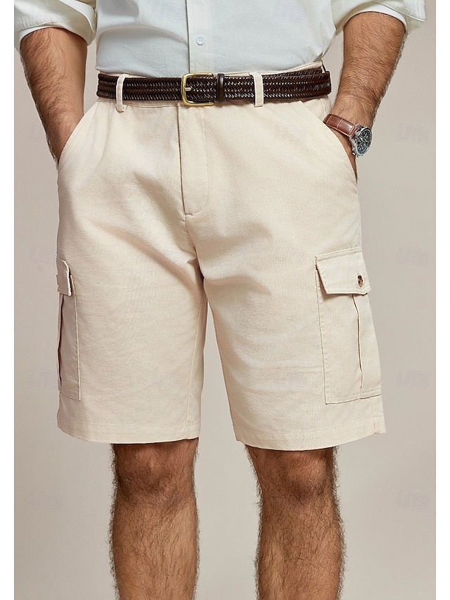  Per uomo Shorts Shorts di Lino Pantaloncini Estivi Tasca Frontale Gamba Dritta Semplice Comodità Traspirante Lunghezza al ginocchio All'aperto Vacanza Feste Moda Essenziale Cachi