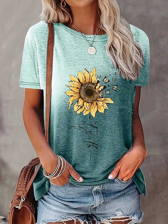  dames t-shirt casual print korte mouw normaal tops dagelijks paars groen grijs zomer