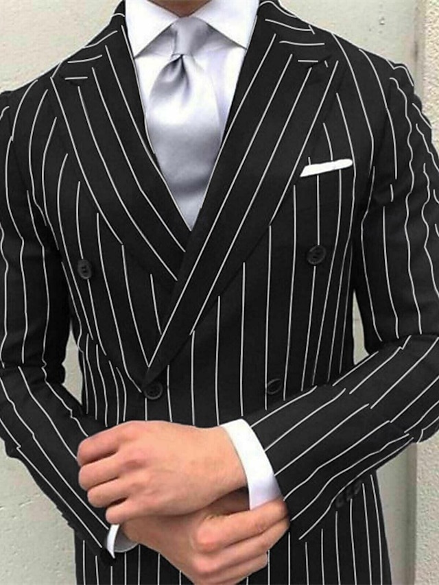  Men's Wedding Homecoming Suits Peak Black Burgundy Fashion Business Striped Plus Size 2 Piece Double Breasted Six-buttons