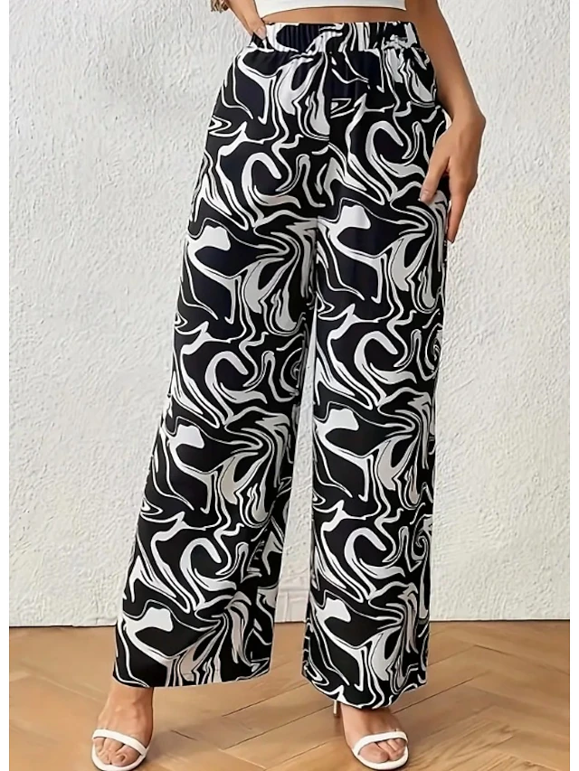 Women's Wide Leg Pants Trousers Fashion Long Graphic Wide Leg Printing Breathability Comfortable Micro-elastic Casual Daily Black White Pink Green Spring & Summer Regular Fit 13