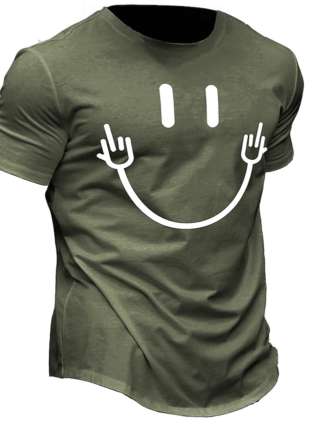  Herre Smilefjes T skjorte Kortermet T skjorte 3D-utskrift Crew-hals Skjorte Retro / vintage Fritid Gate Avslappet Bar Grønn Lysegrå Svart & Grå Vår sommer Klær S M L XL 2XL 3XL