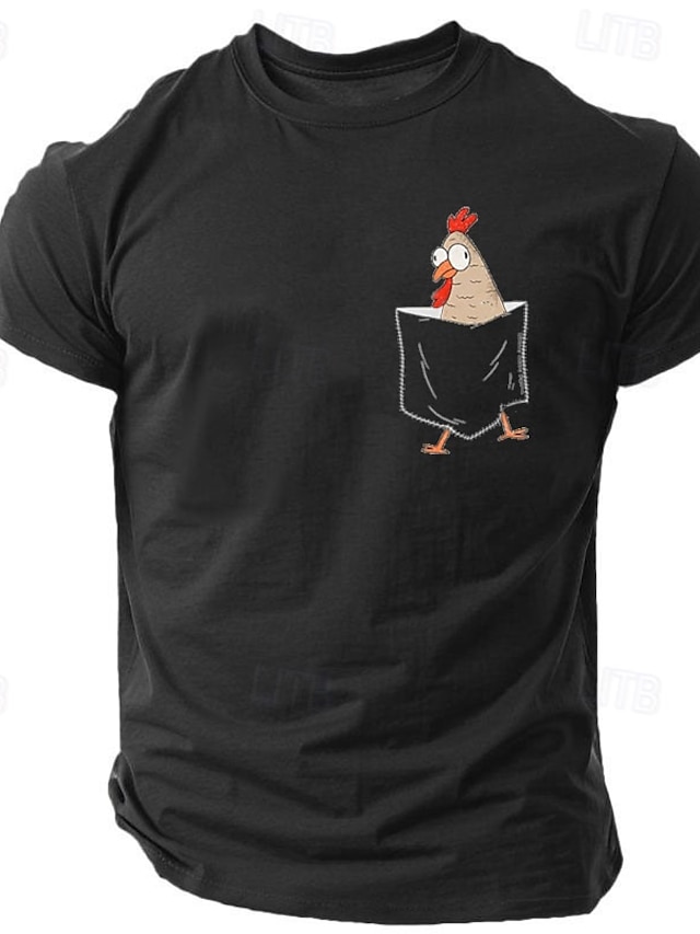  Hombre Gracioso Pollo Bolsillo Camiseta Camiseta superior 100% Algodón Manga Corta Gráfico Camisa Negro Blanco Azul claro Camiseta cómoda Calle Deporte Ropa de diseñador de moda