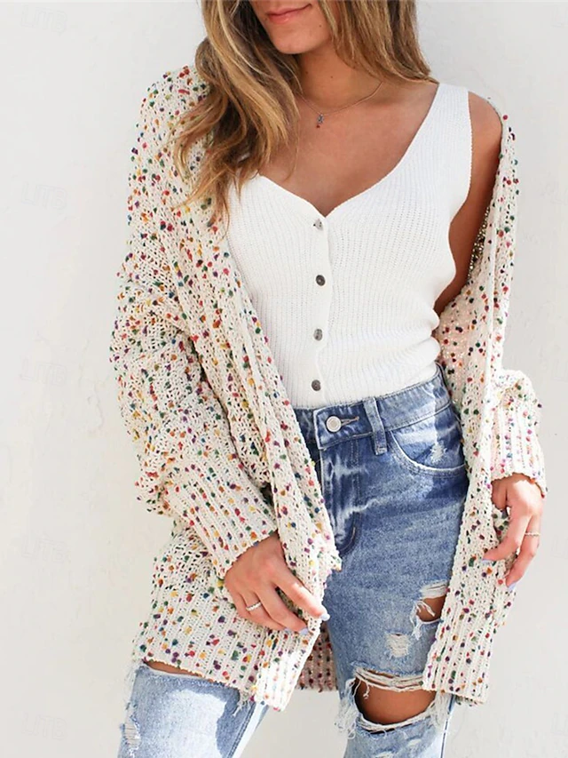 Women's Cardigan Casual Sweater Casual Soft Paisley Ribbed V Neck Knitted Long Sleeve Regular Tops Knit Outdoor Daily Weekend Beige Fall Winter4