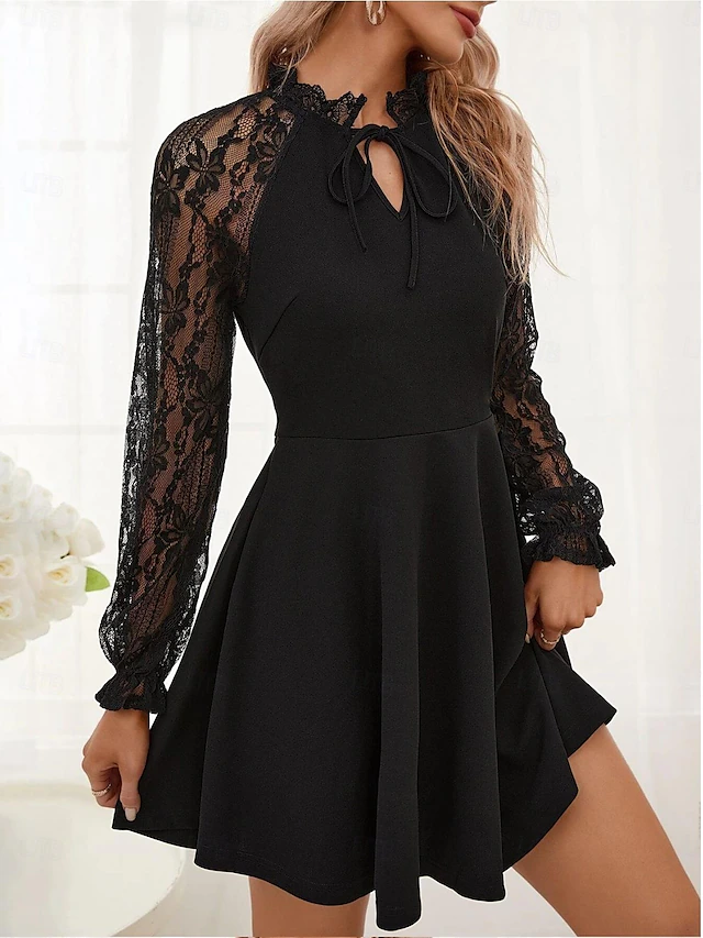 Women's Mini Dress Black Dress Cocktail Dress Blazer Dress Formal Dress Elegant Party Gothic Daily Holiday Regular Fit Plain Long Sleeve V Neck Black Spring Fall4